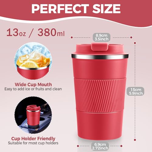 13 oz Stainless Steel Insulated Travel Coffee Mug with Fip Lid