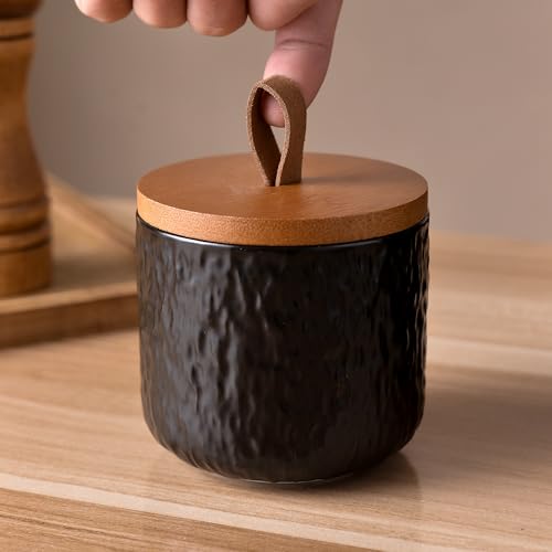 Black Stone Ceramic Canister with Bamboo Lid (3 Count)