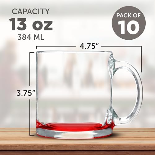 Clear Glass Coffee Mugs 13 oz. Set of 10 (10 Count)