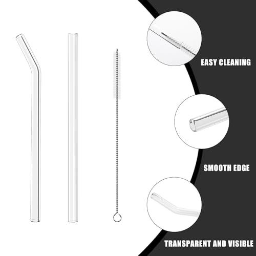 Reusable Glass Straws Set 16 Pcs 8.5''x 10MM Bent Clear Glass Drinking Straws (16 Count)