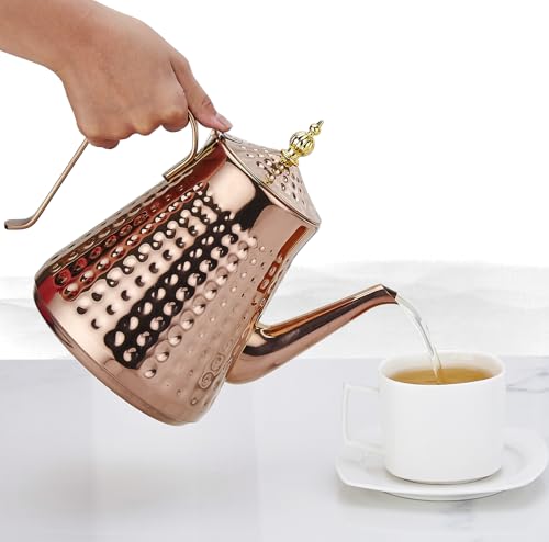 1.6L(54oz) Stainless Steel Hammer Patterned Teapot With Removeable Infuser,Loose leaf cover,Copper