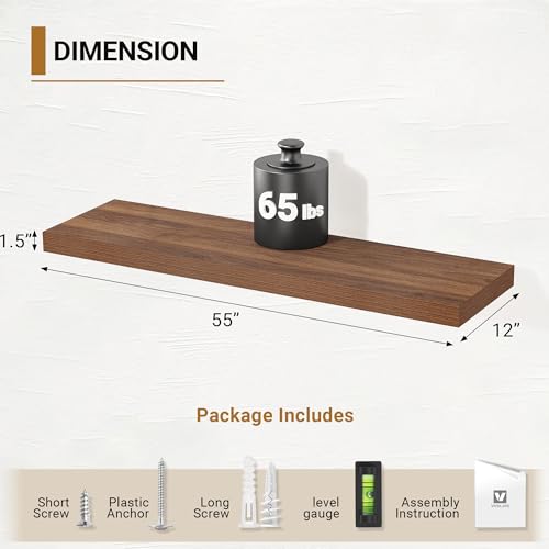 Walnut Floating Shelves 55 Inch Long (2 Count)