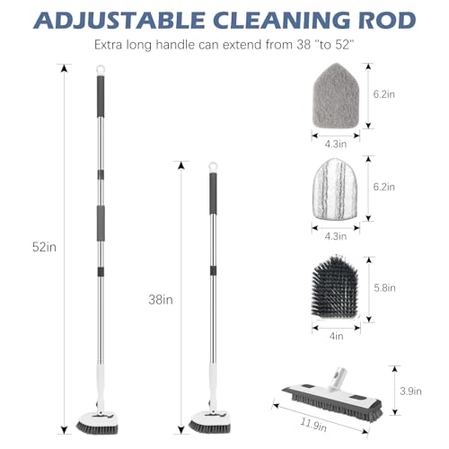 4-in-1 Tile Tub Floor Scrubber with Floor Scrub Brush, White Grey