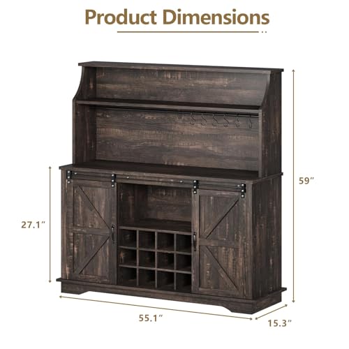 55" Farmhouse Coffee Bar Cabinet with 3 Tier Storage Hutch