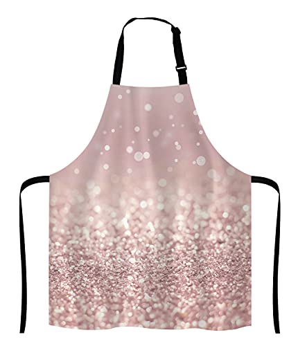 Rose Gold Rainbow Glitter Bib Apron with Adjustable Neck for Men Women