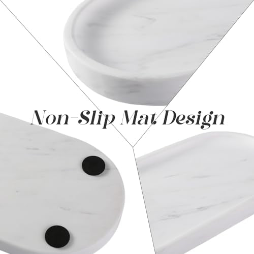 White Marble Oval Tray for Bathroom Countertop