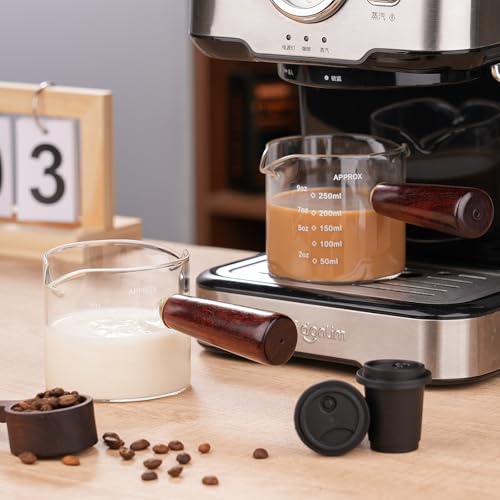 250ML 8.5OZ Measuring Cup 2pack Espresso Shot Glasses Double Spouts Coffee Cup with Wood Handle Triple Pitcher Milk Cup Parts Clear Glass By BCnmviku