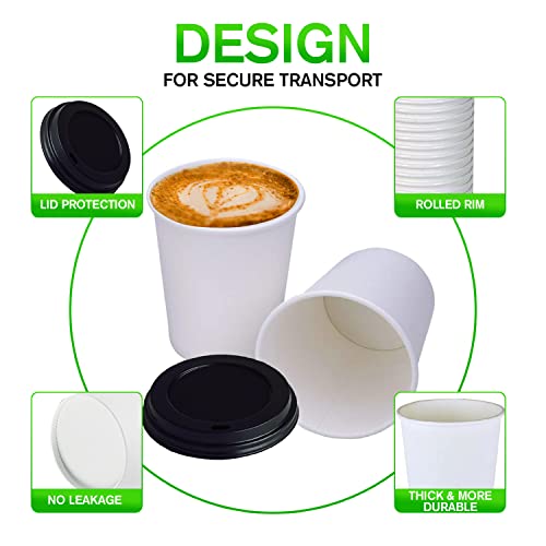 White Disposable Paper Coffee Cups with Lids (100 Count)