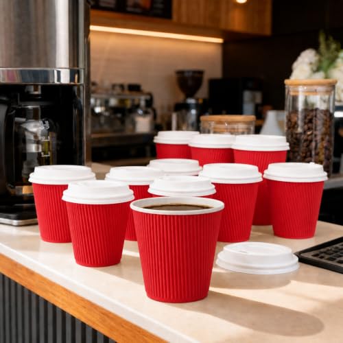 Ripple Wall Coffee Cups 500 Count 8 Ounce Insulated Red Paper Cups