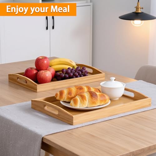 2 Pack Bamboo Serving Trays with Handles (2 Count)