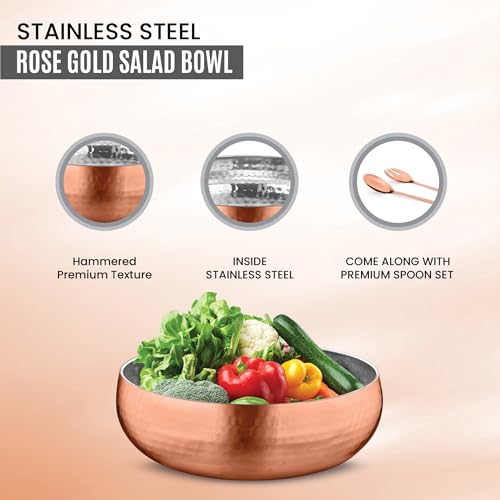 Set of 3 Premium Stainless Steel Salad Mixing Bowl Hammered Finish (3 Count)