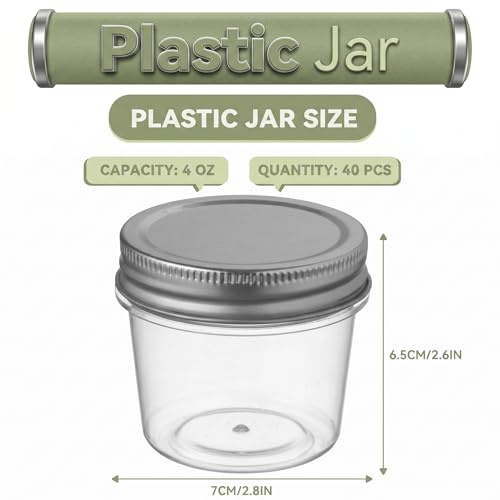 4 oz Plastic Small Mason Jars and Small Plastic Jars with Lids (40 Count)