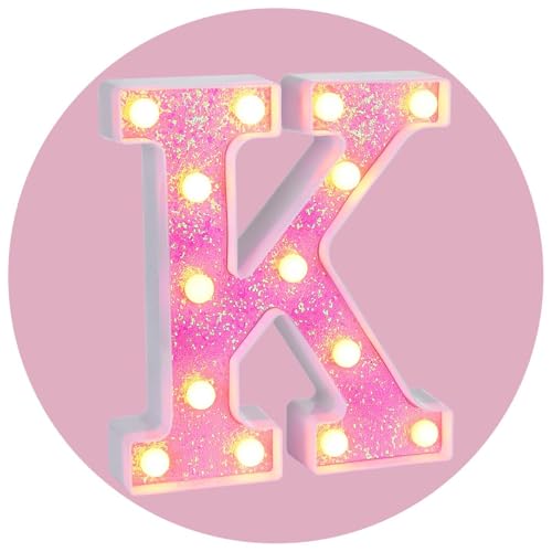 LED Letter Lights Sign Light Up Pink Letters Glitter Alphabet Letter Sign for Night Light Wedding