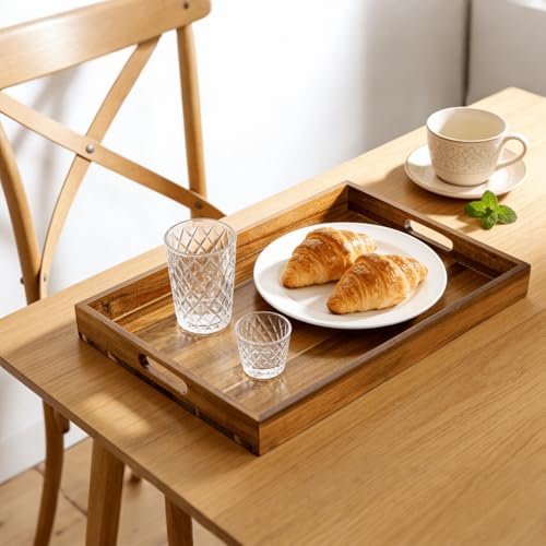 2 Pack 17 x 12 Inch Acacia Wood Serving Tray with Handles (2 Count)