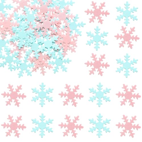 50Pcs Pink Edible Cupcake Cake Toppers Snowflake Cake Decorations for Christmas Winter Frozen Theme Party Supply Decoration Blue Pink (50 Count)