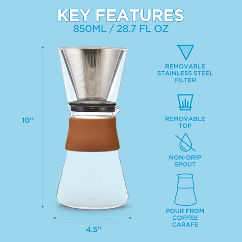 Amsterdam Glass Pour Over Coffee Maker with Steel Filter 27.6 Fl Oz