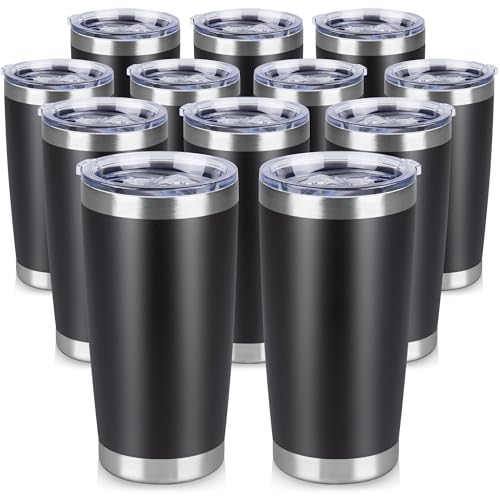 20 oz Tumbler Stainless Steel Tumblers Bulk with Lid Double Wall Insulated Coffee Tumbler Cups for Hot & Cold Drinks Powder Coated Travel Coffee Tumbler Mug Metal (12 Count)
