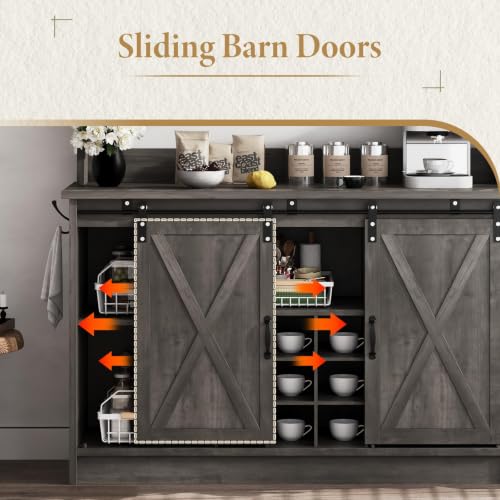 47" Farmhouse Coffee Bar Cabinet with Storage Hutch