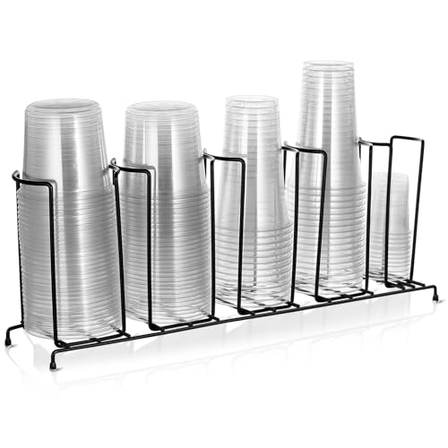 1 Pcs 5 Section Coffee Cup Organizers 23 x 5 x 8.5 Inch Wire Rack Coffee Cup and Lid Holder Black Iron Lid Dispenser Countertops Station Organizer for Kitchen Storage Essentials