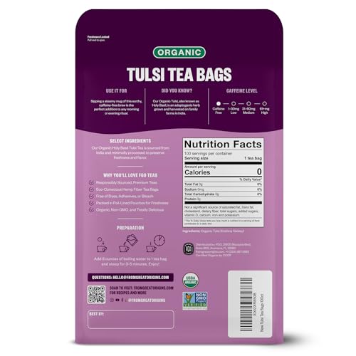 Organic Tulsi Holy Basil Tea (100 Count)