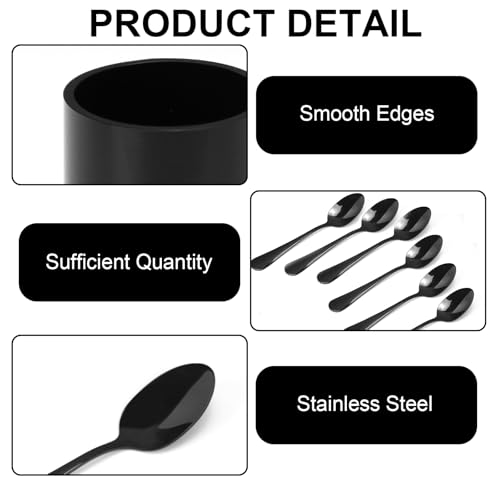 6 PCS Black Coffee Spoons with Holder Small Espresso Coffee Spoons 4.92 Inch Coffee Mixing Spoon Black Dessert Spoon Stainless Steel Tea Spoon Set of 6 for Tea Party Bar (6 Count)