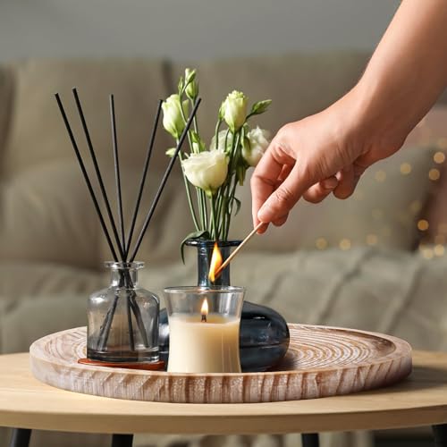 Rustic Wooden Serving Tray Set of 2 Round Wood Decorative Tray Centerpiece Dining Room Table Farmhouse Platter for Food (2 Count)