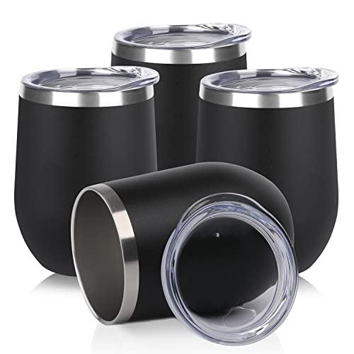 Stainless Steel Wine Tumbler Bulk with Lid (4 Count)