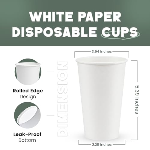 Paper Cups 16 oz 200 Pack for Coffee & Tea Made in USA (200 Count)
