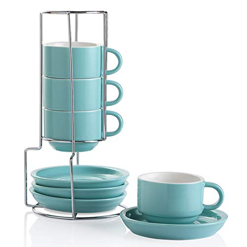 Sweejar Porcelain Espresso Cups with Saucers (4 Count)
