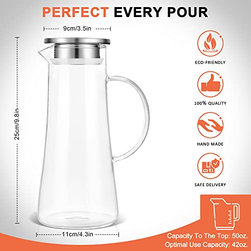 1.5L 51oz Glass Pitcher with Lid and Handle