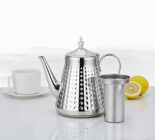 1.6L(54oz) Stainless Steel Hammer Patterned Teapot With Removeable Infuser,Loose leaf cover,Silver