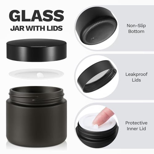 48 Pack 2 oz Black Small Glass Jars with Black Lids (48 Count)