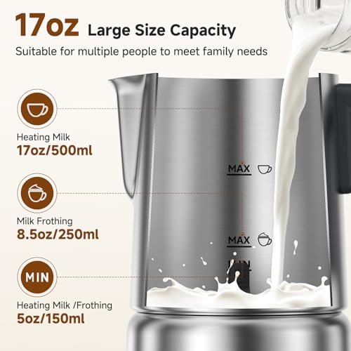 All-in-1 Milk Frother and Steamer, 17oz Stainless Steel Jug, 600W