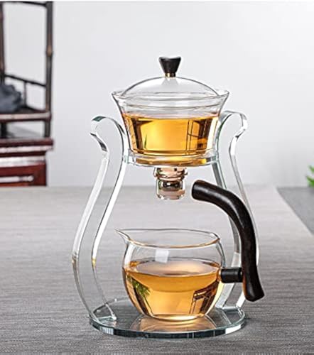 Lazy Kungfu Glass Tea Set Magnetic Water Flow Teapot with Rotating Cover Semi Automatic Glass Jug Transparent