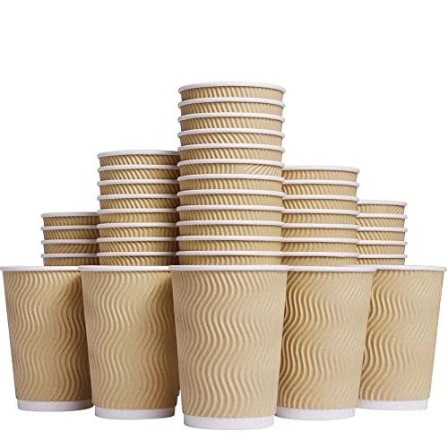 Hot 8 oz Disposable Insulated Corrugated Sleeve Ripple Wall Paper Coffee Cups for Drink