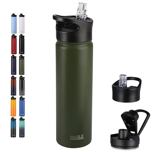 Insulated Water Bottle 22 oz Double Wall Stainless Steel Water Bottle Wide Mouth with Straw Lid & Spout Lid Keeps Cold or Hot