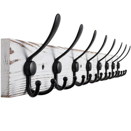 32.2'' Large Coat Rack Wall Mount Coat Hooks with 8 Metal Black Triple