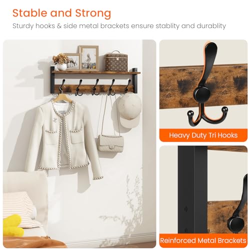 Wall Mount Coat Rack with Shelf and 5 Tri Hooks