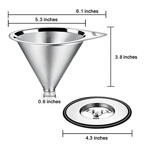 Pour Over Coffee Dripper Stainless Steel Coffee Filter Metal Cone Filter Paperless Reusable Coffee Filter Single Cup Coffee Maker 1