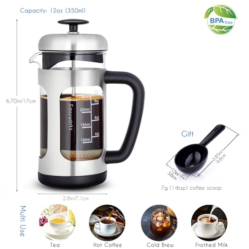 Stainless Steel French Press 12 oz Coffee Tea Maker with Soft Grip Handle
