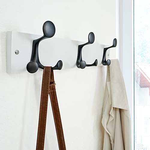 17 Inch White Wood Coat Rack Wall Mount with 3 Triple Hooks (2 Count)
