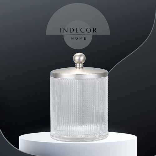Clear Transparent Apothecary Ribbed Geometric Etched Glass Jar W