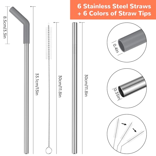 6PCS Stainless Steel Straws with Silicone Tip Fit for Stanley Cup (6 Count)