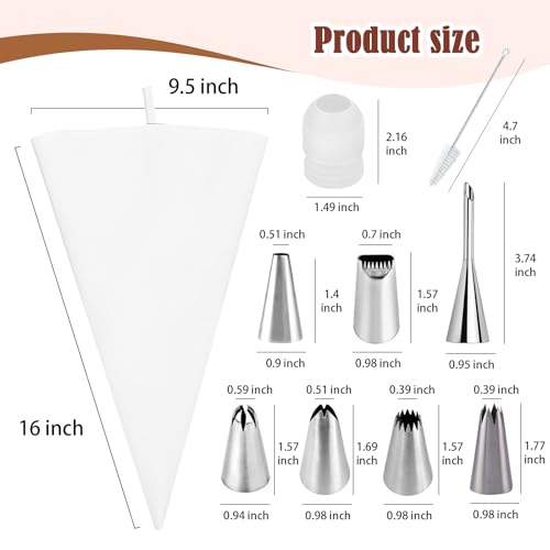 14 Piece Reusable Piping Bags and Tips Set with Stainless Steel Nozzles