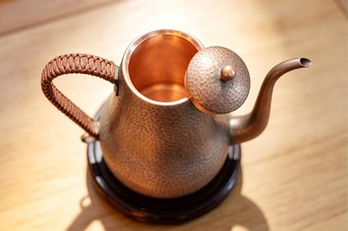 Hand Forged Copper Swan Neck Teapot Set 6pcs Hammered Art Decor 1000ml