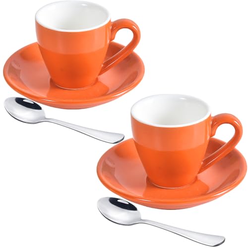 Porcelain Espresso Cup with Saucer And Stainless Steel mini Spoons (7 Count)