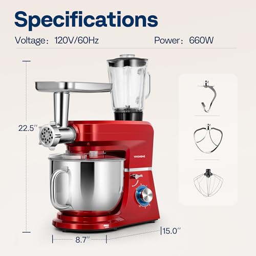 6-in-1 Stand Mixer, 8.5-Quart Tilt-Head Mixer, 10 Speeds, Red