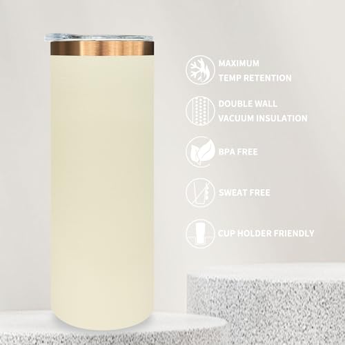 20 oz Skinny Tumblers Bulk with Lids and Straws Cream (8 Count)