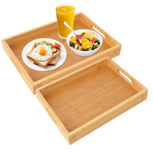 2 Pack Large Bamboo Serving Tray with Handles (2 Count)