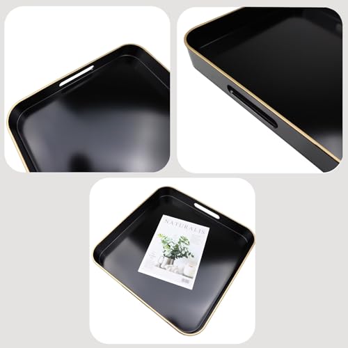 Black Square Decorative Tray with Handles